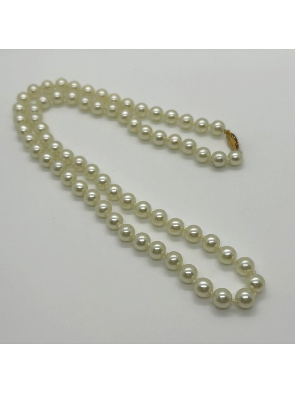 Vintage 24" Hand-Knotted Faux Pearl Necklace With Gold-Tone Filigree Clasp Retro